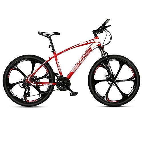 Mountain Bike : JLFSDB Mountain Bike, 26 Inch Mne / Women MTB Bicycles, Carbon Steel Frame, Front Suspension Dual Disc Brake, 21 / 24 / 27 Speeds (Color : White+Red, Size : 24 Speed)