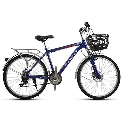 Mountain Bike : JLFSDB Mountain Bike, 26'' Mountain Bicycles 21 Speeds Lightweight Aluminium Alloy Frame Disc Brake Front Suspension With Saddle (Color : Blue)