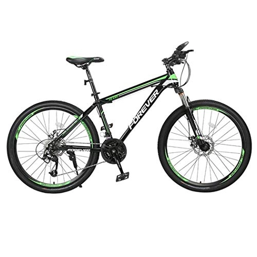 Mountain Bike : JLFSDB Mountain Bike, Carbon Steel Frame Men / Women Hard-tail Bicycles, Dual Disc Brake And Front Fork, 26 Inch Spoke Wheel (Color : Green, Size : 27-speed)