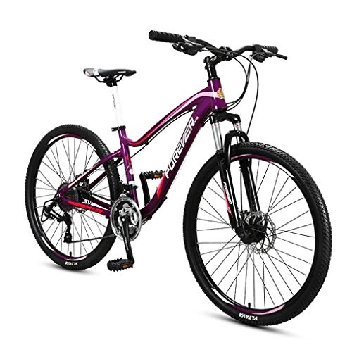 Mountain Bike : JLFSDB Mountain Bike Women / Men Mountain Bicycles 26" Inch Lightweight 27 Speeds Aluminium Alloy Frame Front Suspension Disc Brake (Color : Purple)