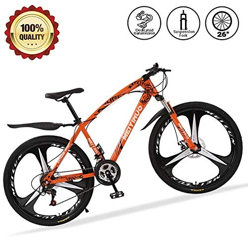 Mountain Bike : KaiKai 26" Men's Mountain Bike 27 Speed Front Suspension Dual Disc Brakes Student Bicycle Lightweight High-Carbon Steel Off-Road Bike with Front Rear Mudgard, Red, 30 spokes