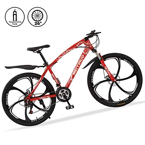 Mountain Bike : KaiKai M-TOP 26" Hardtail Mountain Bike, 21 Speed Gravel Road Bike with Double Disc Brake, Suspension Fork, Carbon Steel Frame, Orange, 30 spokes (Color : Red, Size : 40 spokes)