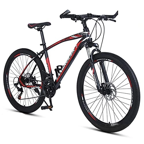 Mountain Bike : Kays Adults Mountain Bike Carbon Steel Frame 21 / 24 / 27 Speed Alloy Rim Wheels With Hidden Disc Brake And Lockable Suspension Fork(Size:21 Speed, Color:Red)