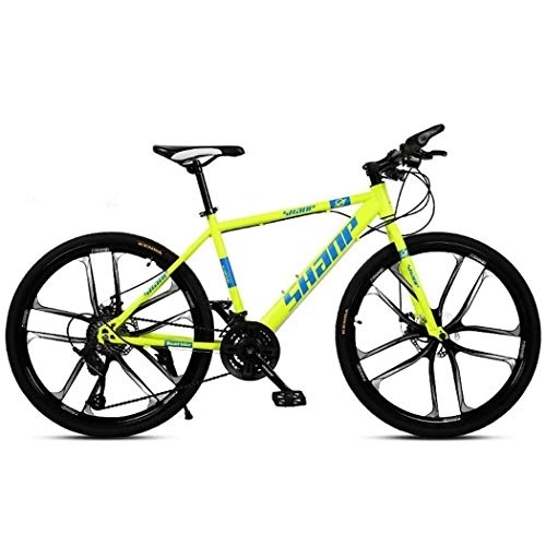 Mountain Bike : Kays Mountain Bike, 26 Inch Mountain Bicycles 21 / 24 / 27 / 30 Speeds Carbon Steel Frame Front Suspension Disc Brake (Color : Yellow, Size : 27speed)