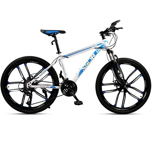 Mountain Bike : Kays Mountain Bike, Carbon Steel Frame Bicycles, Double Disc Brake Shockproof Front Suspension, 26 Inch Mag Wheel (Color : White+Blue, Size : 24-speed)