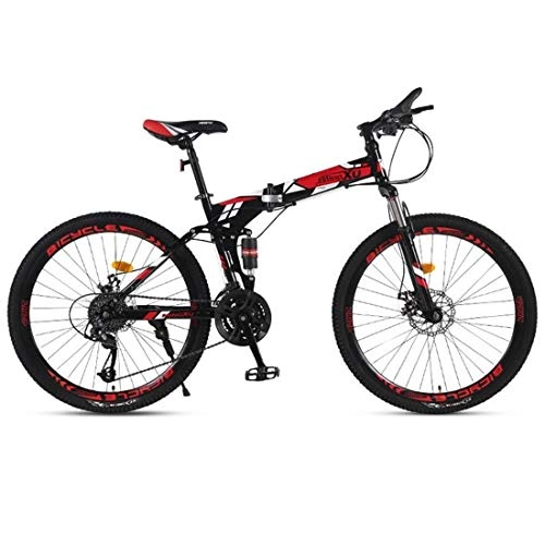 Mountain Bike : Kays Mountain Bikes, 26 Inch Foldable Hardtail Mountain Bicycles, Carbon Steel Frame, Dual Disc Brake And Dual Suspension (Color : Red, Size : 24 Speed)
