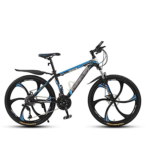 Mountain Bike : KELITINAus 24 / 26" Mountain Bicycle with Suspension Fork 21 / 24 / 27 / 30-Speed Mountain Bike with Disc Brake, Robust High Carbon Steel, Red-26In-21Speed, Blue-26In-24Speed