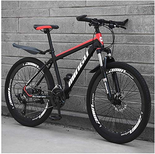 Mountain Bike : KEMANDUO Mountain bike 26 inches, black and red London double spoke bicycle disc brake with a hard adjustment of the seat frame, selectable speed 21 / 24 / 27 / 30, 27 speed