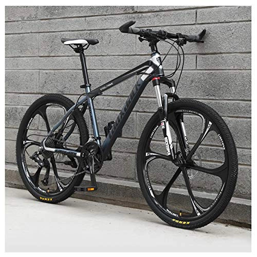 Mountain Bike : KXDLR 26" Men's Mountain Bike, Trail & Mountains, High-Carbon Steel Front Suspension Frame, Twist Shifters Through 24 Speeds, Gray