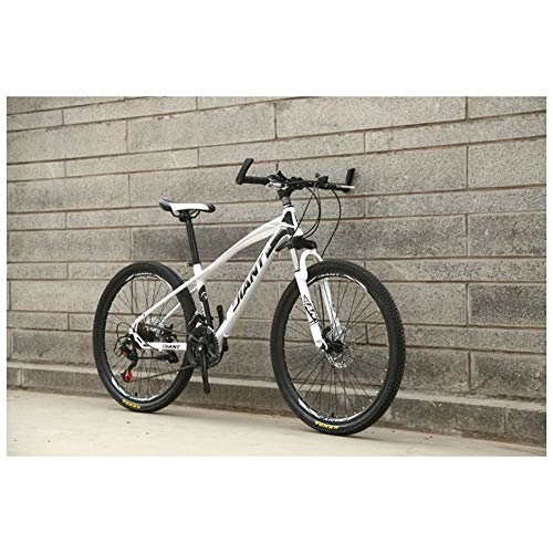 Mountain Bike : KXDLR Fork-Suspension Mountain Bike with 26-Inch Wheels, High-Carbon Steel Frame, Mechanical Disc Brakes, And 21-30 Speeds Drivetrain, White, 24 Speed