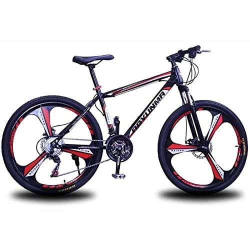 Mountain Bike : LapooH 26 Inch Mountain Bike for Adults 21 / 24 / 27 Speed Lightweight Aluminum Frame Double Disc Brake Full Suspension Anti-Slip, Red, 24 speed