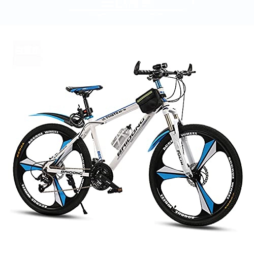 Mountain Bike : LHQ-HQ 26 Inch One-Wheel Mountain Bike Bicycle 27-Speed Dual Disc Brake Mountain Bike Student Variable Speed Bike Bicycle, white blue