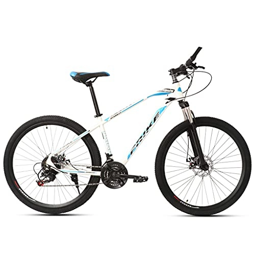 Mountain Bike : LHQ-HQ Mountain Adult Bike, 21 Speed, 27.5" Wheel, Fork Suspension, Disc Brake, High-Carbon Steel Frame, Shimano Shift Kit, Suitable for Height 5.5-6.5Ft, white blue