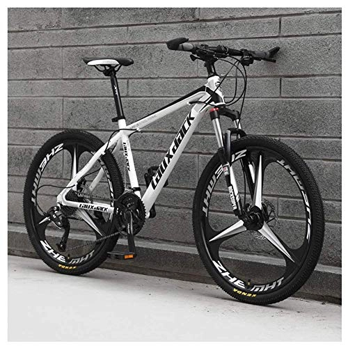 Mountain Bike : LHQ-HQ Outdoor sports Front Suspension Mountain Bike, 17Inch HighCarbon Steel Frame And 26Inch Wheels with Mechanical Disc Brakes, 24Speed Drivetrain, White Outdoor sports Mountain Bike