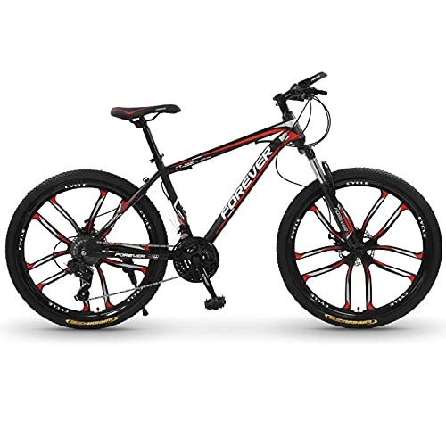 Mountain Bike : LZHi1 26 Inch Adult Mountain Bike With Suspension Fork, 24 Speed Mountain Trail Bikes With Double Disc Brake, Carbon Steel Frame City Road Bicycle For Women And Men(Color:Black red)