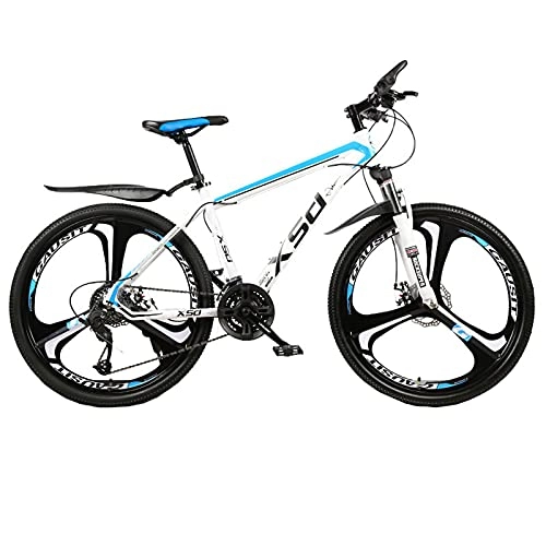 Mountain Bike : LZHi1 26 Inch Adult Mountain Bikes 27 Speed Carbon Steel Frame Trail Bicycles Double Disc Brake City Road Bike For Men Women(Color:White blue)