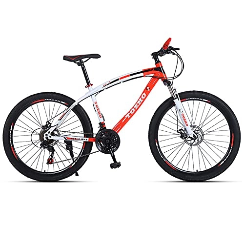 Mountain Bike : LZHi1 26 Inch Adult Mountain Bikes For Men And Women, 27 Speed High Carbon Steel Mountain Bicycles, Double Disc Brake Outdoor Anti-Slip Mountain Bikes(Color:White red)