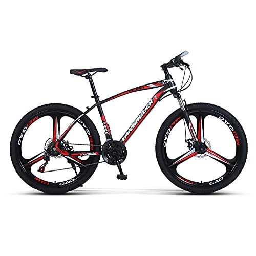 Mountain Bike : LZHi1 26 Inch Double Disc Brake Mountain Bike, 27 Speed Lockable Suspension Fork Adult Mountain Trail Bikes, All Terrain Bicycle With Adjustable Seat(Color:Black red)
