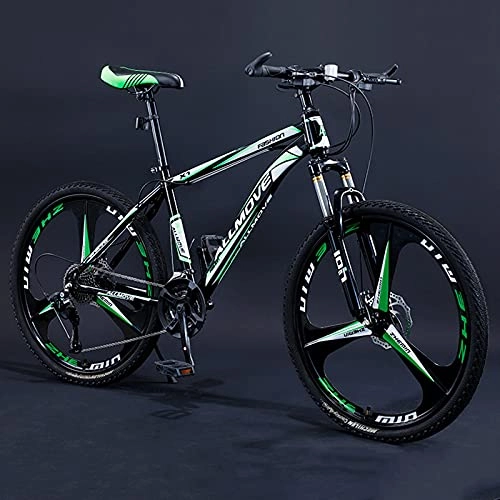 Mountain Bike : LZHi1 26 Inch Front Suspension Fork Mountain Bike, 30 Speed Outroad Mountain Bicycle With Double Disc Brake, Carbon Steel Frame Outdoor Bikes City Commuter Bike With Adjustable Seat(Color:Black green)