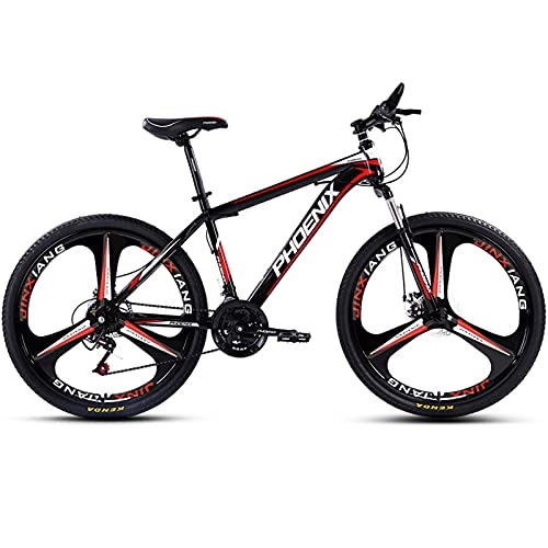 Mountain Bike : LZHi1 26 Inch Men Mountain Bike With Suspension Fork, 27 Speed Mountain Bicycle Commuter Bike With Dual Disc Brake, High Carbon Steel Frame Sports Mountain Bike City Road Bike(Color:Black red)