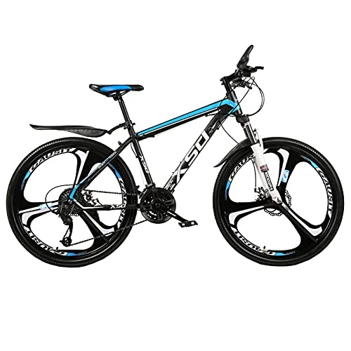 Mountain Bike : LZHi1 26 Inch Mountain Bike 27 Speed Double Disc Brake Adult Mountain Trail Bikes Front Suspension High Carbon Steel Frame Urban Commuter City Bicycle(Color:Black blue)