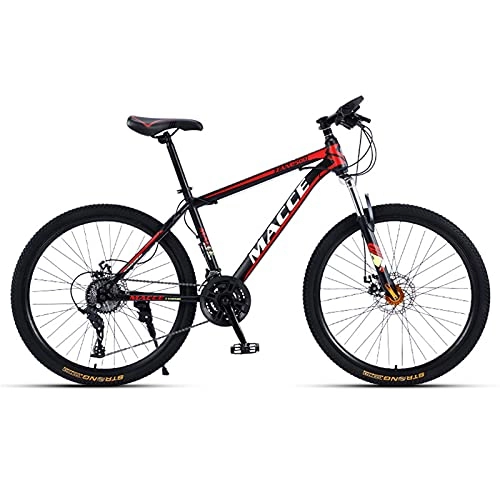 Mountain Bike : LZHi1 26 Inch Mountain Bike For Men And Women, 30 Speed Suspension Fork Adult Mountain Trail Bikes, Carbon Steel Frame City Road Bicycle With Double Disc Brake(Color:Black red)