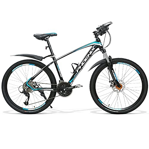 Mountain Bike : LZHi1 26 Inch Mountain Bike With Suspension Fork, 27 Speed Dual Disc Brake Mountain Bicycle, Aluminum Alloy Frame Outdoor Bike Commuter Bike For Women And Men(Color:Black blue)