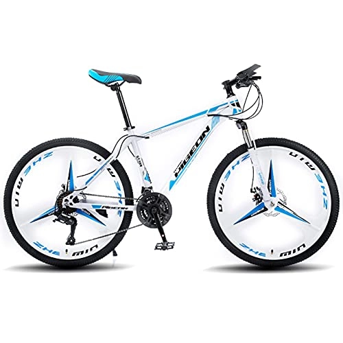 Mountain Bike : LZHi1 26 Inch Mountain Bike With Suspension Fork, 30 Speed Dual Disc Brake Cycling Sports Mountain Bicycle, High Carbon Steel City Commuter Road Bike For Women And Men(Color:White blue)