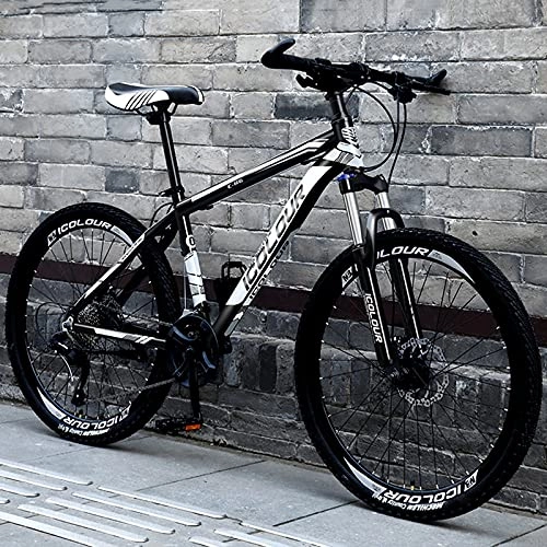 Mountain Bike : LZHi1 26 Inch Mountain Bikes For Men And Women, 30 Speed Commuter Bike Mountain Bicycle With Lockable Front Suspension Fork, Outroad Mountain Bicycle With Double Disc Brake(Color:Black white)