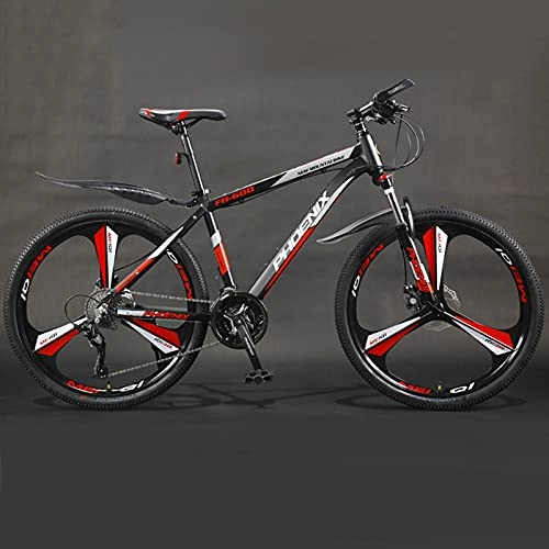 Mountain Bike : LZHi1 26 Inch Suspension Fork Mountain Bike Commuter Bike, 27 Speed Dual Disc Brake Mountain Bicycle, Aluminum Frame City Road Bike With Adjustable Seat(Color:Black red)