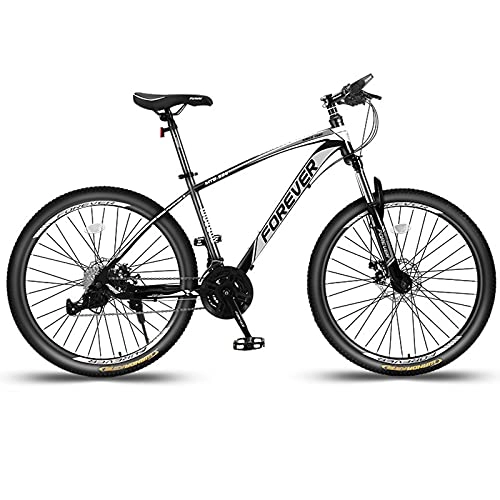 Mountain Bike : LZHi1 26 Inch Suspension Fork Mountain Bike For Women And Men, 27 Speed Mountain Tire Bicycle With Double Disc Brake, Carbon Steel Frame Urban Commuter City Bicycle(Color:Black white)