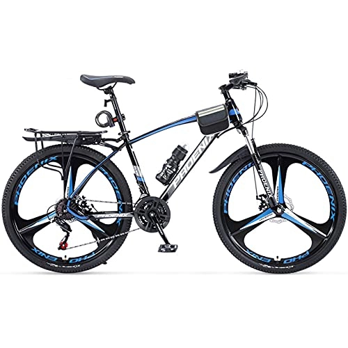 Mountain Bike : LZHi1 26 Inch Suspension Fork Mountain Bike For Women And Men, 30 Speed Adult Mountain Trail Bike With Dual Disc Brake, Outdoor Bike Commuter Bike(Color:Black blue)