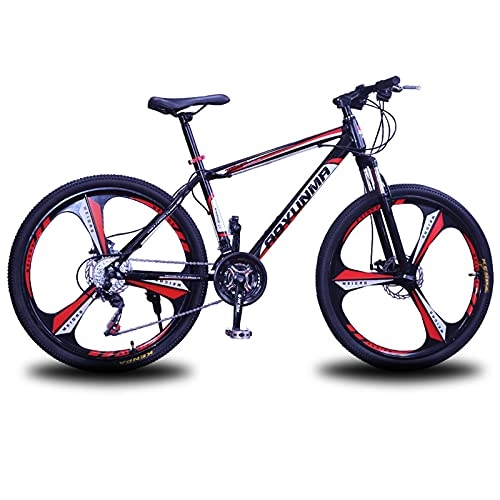 Mountain Bike : LZHi1 26 Wheels Mountain Bike High Carbon Steel 27 Speed Front Suspension Adult Mountain Trail Bicycles Outdoor Suspension Fork Road City Bikes(Color:Black red)