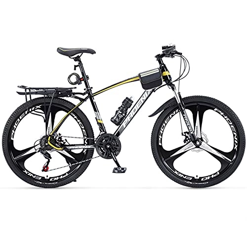 Mountain Bike : LZHi1 27 Speed Suspension Fork Mountain Bike, 26 Inch Dual Disc Mountain Bicycle, Aluminum Alloy Frame Outdoor Bike Commuter Bike For Men Women(Color:Black yellow)