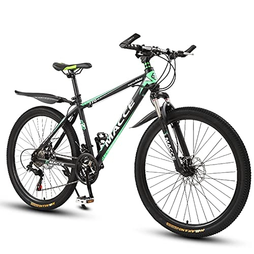 Mountain Bike : LZHi1 Adult Mountain Bike With 26 Inch Wheels, 27 Speed Suspension Fork Mountain Trail Bikes, Carbon Steel Frame Outdoor Road City Bike With Dual Disc Brake(Color:Black green)