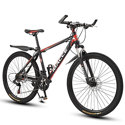 Mountain Bike : LZHi1 Mountain Bike 26 Inch For Men And Wome, 27 Speed Adult Mountain Trail Bikes With Dual Disc Brake, Carbon Steel Frame Front Suspension Mountain Bicycle(Color:Black red)