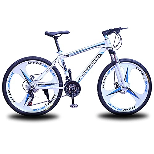 Mountain Bike : LZHi1 Trail Mountain Bike 26 Inch Wheels, 27 Speed Adult Mountain Bicycles With Daul Disc Brakes, Carbon Steel Frame Suspension Fork Road City Bike With Adjustable Seat(Color:White blue)