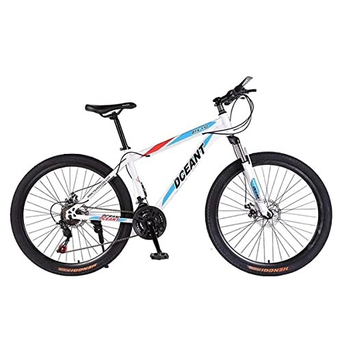 Mountain Bike : LZZB Hardtail Mountain Bike 26" Wheel Mountain Trail Bike High Carbon Steel Outroad Bicycles 21 Speed Front Suspension Bicycle Daul Disc Brakes MTB(Color:Blue) / White