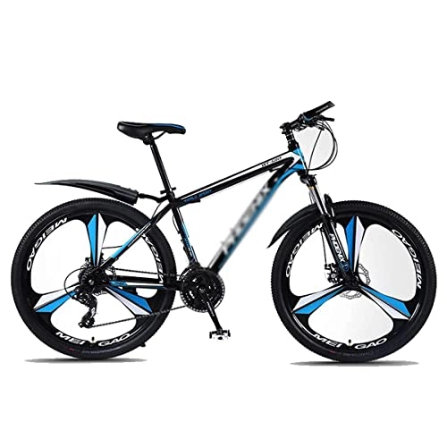 Mountain Bike : LZZB Mountain Bike 24 Speed Dual Disc Brake 26 Wheels Suspension Fork Mountain Bicycle with High Carbon Steel Frame / Blue / 24 Speed