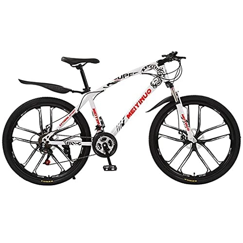 Mountain Bike : MENG 26 in Mens Mountain Bike Daul Disc Brake 21 / 24 / 27 Speed Bicycle Disc Brakes MTB for a Path, Trail &Amp; Mountains Suitable for Men and Women Cycling Enthusiasts / White / 21 Speed