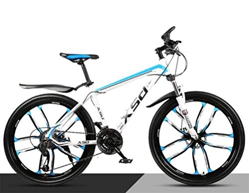 Mountain Bike : Mens Dual Suspension Mountain Bikes, 26 Inch Commuter City Hardtail Bicycle For Adult (Color : White blue, Size : 30 speed)