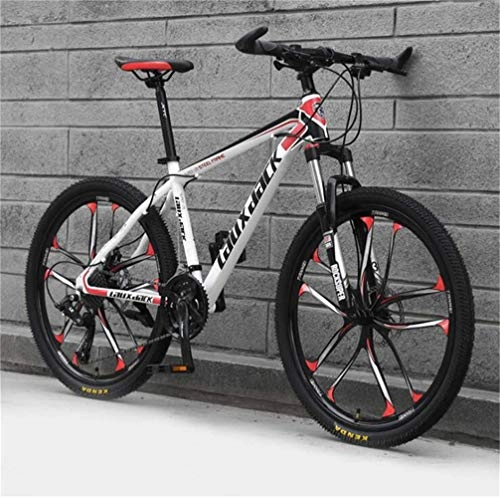 Mountain Bike : Mens' Mountain Bike, High-carbon Steel Frame 26 Inches Sports Leisure Men And Women (Color : White Red, Size : 30 speed)