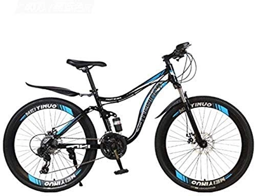 Mountain Bike : MJY 26 inch Mountain Bike Bicycle, Full Suspension High Carbon Steel Frame MTB with Adjustable Seat, PVC Pedals and Mountain Tires, Double Disc Brake 5-29, 21 Speed