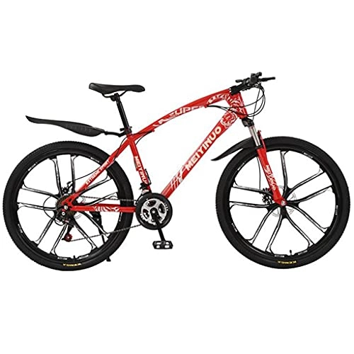 Mountain Bike : Mountain Bike 26 In Steel Mountain Bike For Adults Mens Womens 21 / 24 / 27 Speeds With Disc Brake Carbon Steel Frame For A Path, Trail & Mountains(Size:24 Speed, Color:Red)