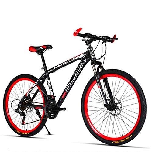 Mountain Bike : Mountain bike 26 inch 21 / 24 / 27 / 30 variable speed double disc brake student male and female bicycles-Black red_27 speed
