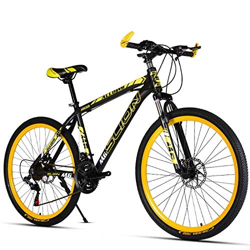 Mountain Bike : Mountain bike 26 inch 21 / 24 / 27 / 30 variable speed double disc brake student male and female bicycles-Black yellow_24 speed