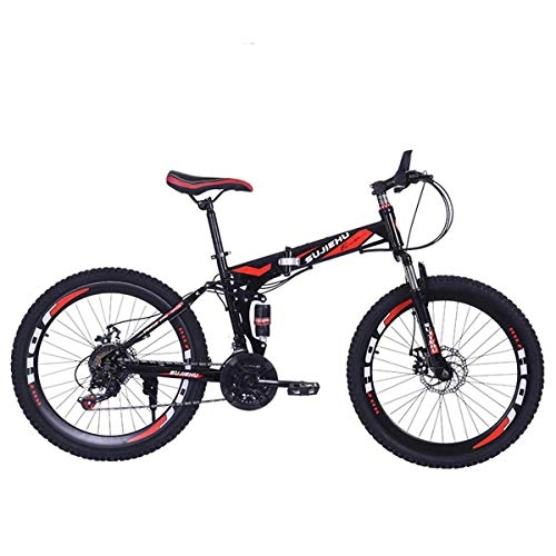 Mountain Bike : Mountain Bike, 26 Inch Folding bike with Sturdy Steel 6 Spokes Integrated Wheel, Premium Full Suspension and Shimano 24 Speed Gear, 11, 26