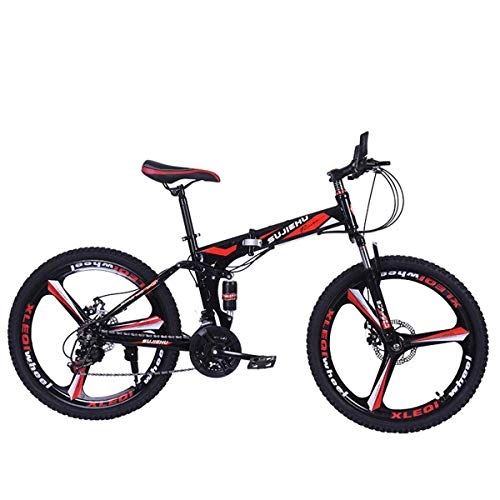 Mountain Bike : Mountain Bike, 26 Inch Folding bike with Sturdy Steel 6 Spokes Integrated Wheel, Premium Full Suspension and Shimano 24 Speed Gear, 12, 26