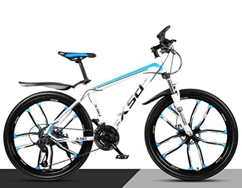 Mountain Bike : Mountain Bike 26 Inch Shock Absorption High-Carbon Steel Variable Speed, City Road Bicycle (Color : White blue, Size : 21 speed)