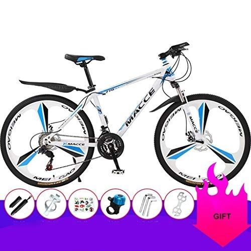 Mountain Bike : Mountain Bike, 26inch Hardtail Mountain Bicycle, Dual Disc Brake and Front Suspension, 21 Speed, 24 Speed, 27 Speed (Color : White+Blue, Size : 27 Speed)